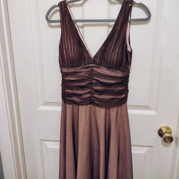 Positive Attitude Dresses & Skirts - Vtg NWOT Women's Size 8 Brown Pink Lace Dress Formal Midi Positive Attitude